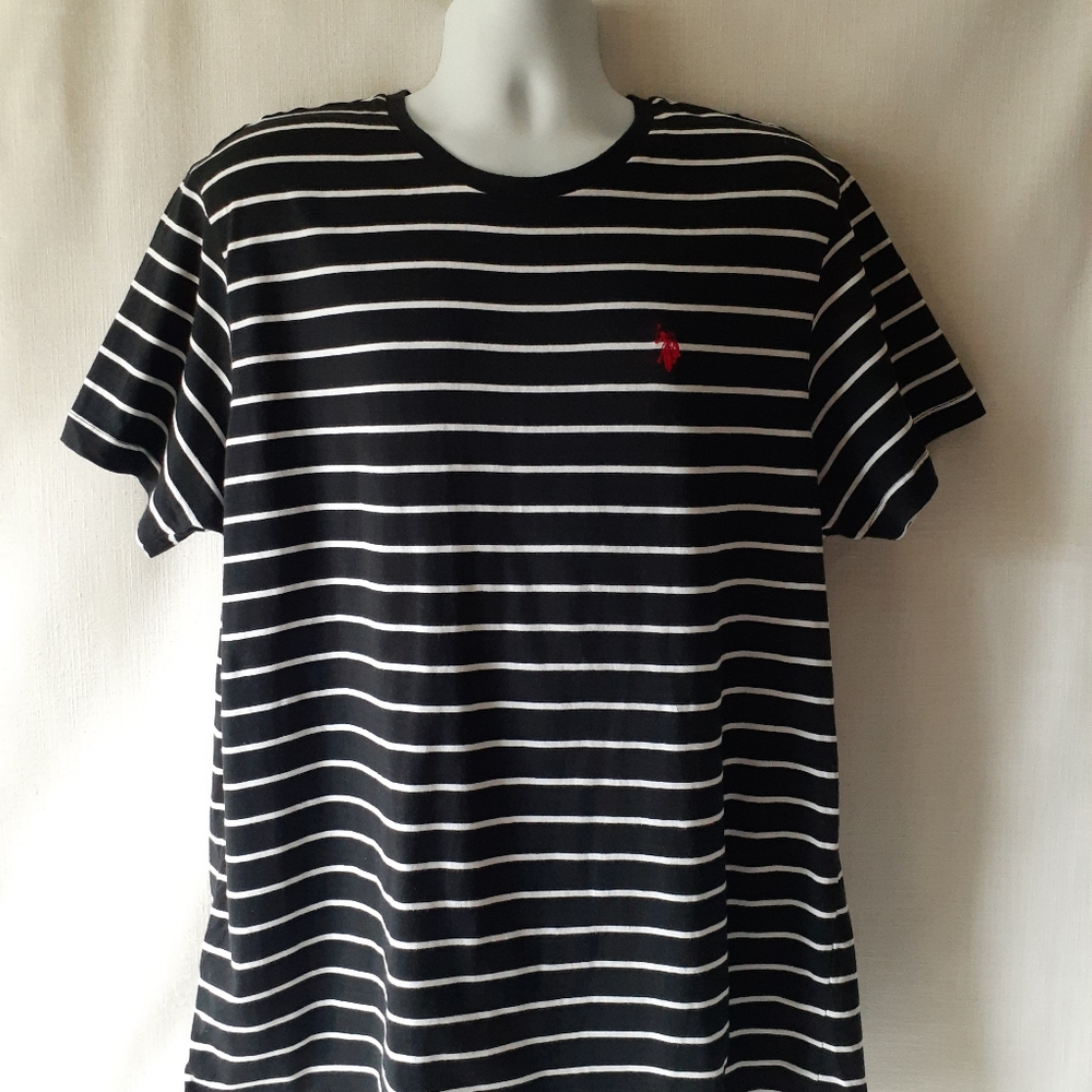 U.S.Polo Assn. men's black white striped short sleeve graphic t-shirt size XL